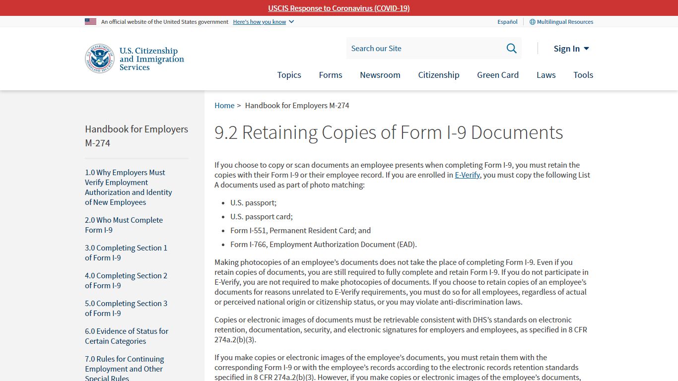 9.2 Retaining Copies of Form I-9 Documents | USCIS